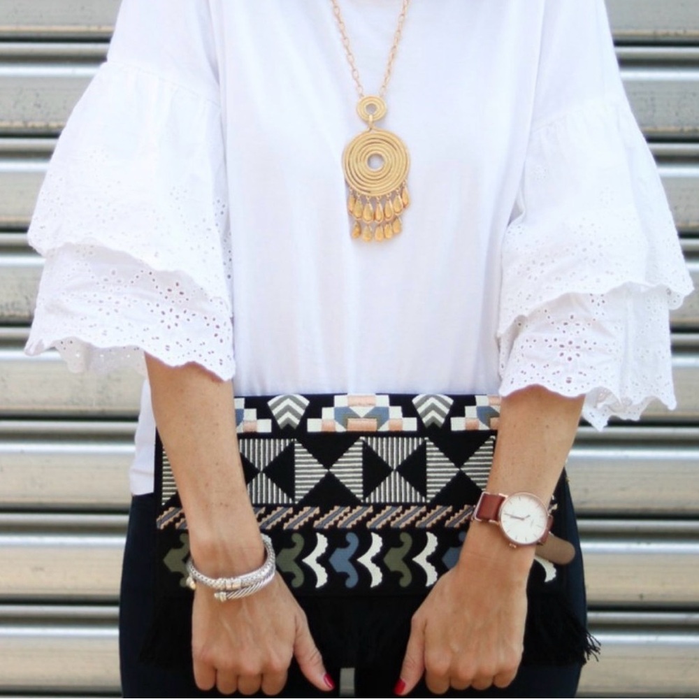 Stella & Dot Black and White Geometric Clutch